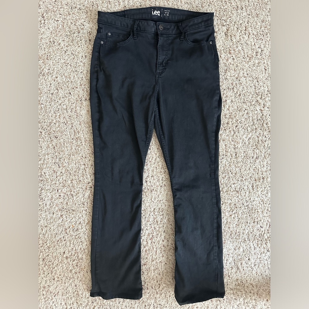 Lee Women's Size 12 Black Regular Fit Bootcut Mid Rise Dark Stretch Denim Jeans